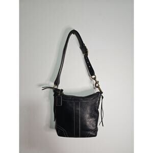 VTG Coach Black Pebbled Leather Convertible Adj Shoulder Purse w/ Gold Hardware